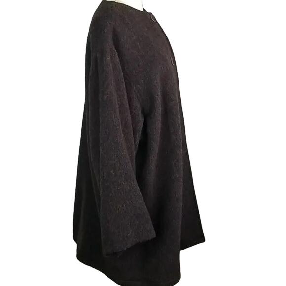 Midali Milano Wool Coat Women 42 EU (6 US) Brown Button Collarless Jacket Warm - Picture 3 of 7